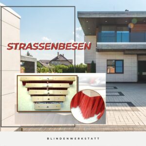 Straßenbesen mit roter Elaston-Borste und Holzsattel