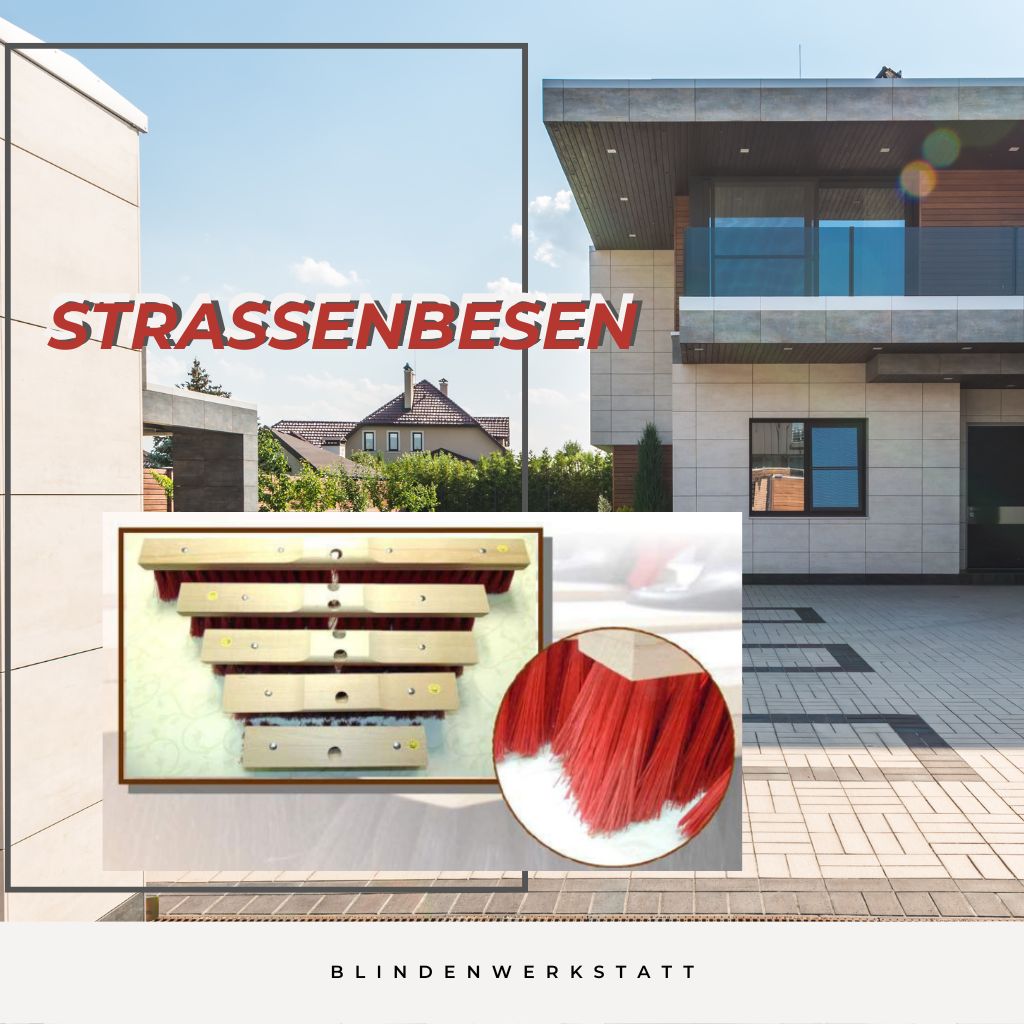 Straßenbesen mit roter Elaston-Borste und Holzsattel