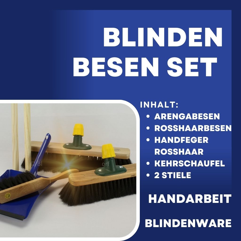 Blinden-Besen-Set Standard – Rosshaarbesen und Rosshaarhandfeger gewachst