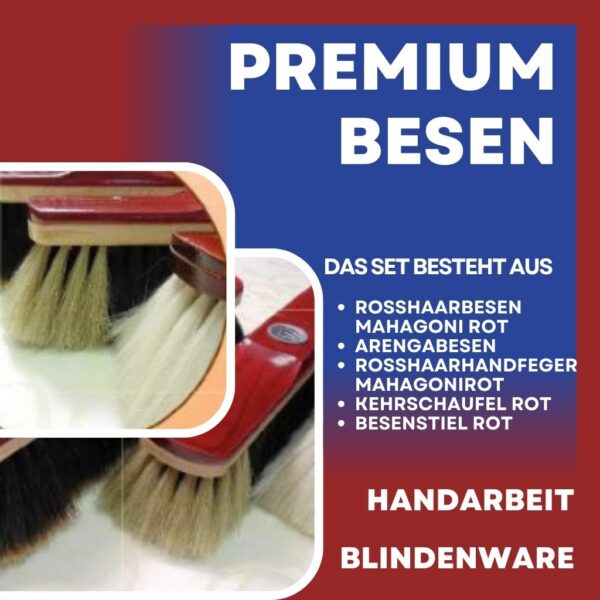 Blinden-Besen-Set Rot Premium – Rosshaarhandfeger mahagoni rot lackiert